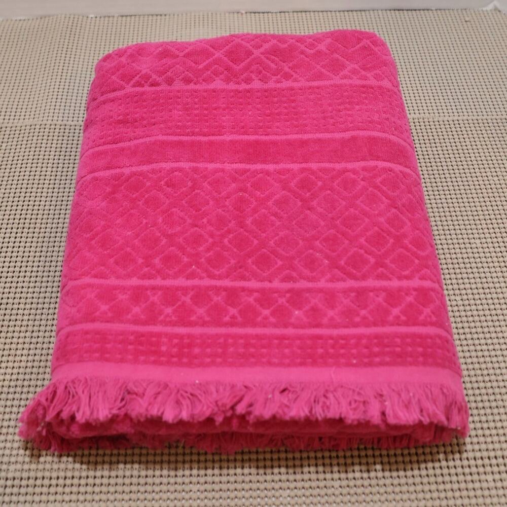 Sonoma Life + Style Pink Cotton Bath Towel Textured Diamond Pattern Fringe #1